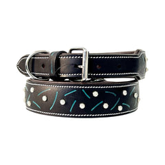 Western Style Hand Tooled Hand Finished Leather Dog Collar With Padded Soft Lining 10AB146