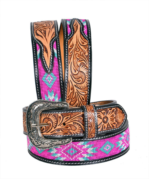 Handmade Western Beaded Belt Heavy Duty Full-Grain Leather Unisex with Removable Buckle  30IS111