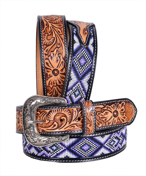 Handmade Western Beaded Belt Heavy Duty Full-Grain Leather Unisex with Removable Buckle  30IS113