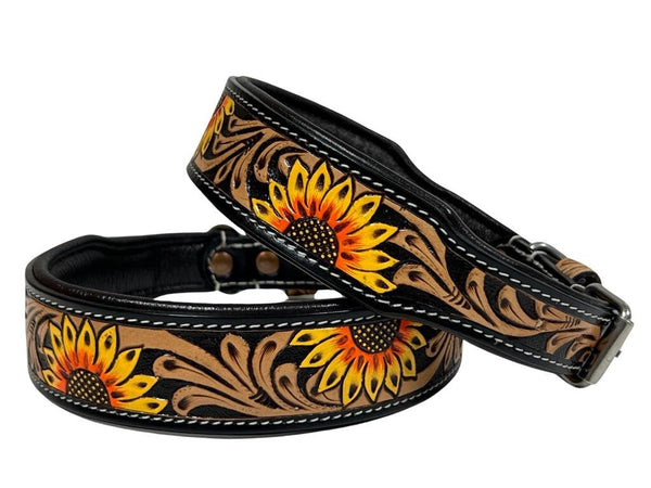 Western Style Hand Tooled Hand Finished Leather Dog Collar With Padded Soft Lining 10IS102