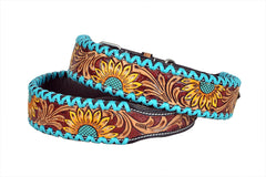 Western Style Hand Tooled Hand Finished Leather Dog Collar With Padded Soft Lining 10IS106