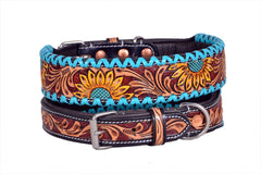 Western Style Hand Tooled Hand Finished Leather Dog Collar With Padded Soft Lining 10IS106