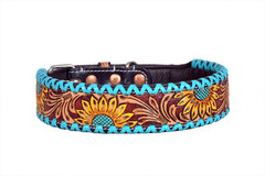 Western Style Hand Tooled Hand Finished Leather Dog Collar With Padded Soft Lining 10IS106