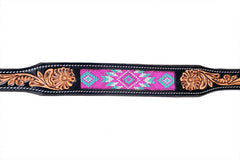 Western Style Beaded and Tooled Leather Dog Collar With Padded Soft Lining 10IS004