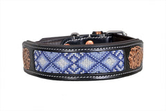 Western Style Beaded and Tooled Leather Dog Collar With Padded Soft Lining 10IS005