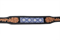 Western Style Beaded and Tooled Leather Dog Collar With Padded Soft Lining 10IS005