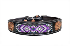 Western Style Beaded and Tooled Leather Dog Collar With Padded Soft Lining 10IS003