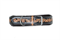 Western Style Beaded and Tooled Leather Dog Collar With Padded Soft Lining 10IS006