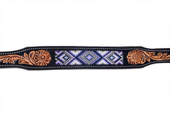 Western Style Beaded and Tooled Leather Dog Collar With Padded Soft Lining 10IS006