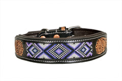 Western Style Beaded and Tooled Leather Dog Collar With Padded Soft Lining 10IS006