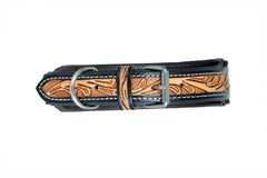 Western Style Beaded and Tooled Leather Dog Collar With Padded Soft Lining 10IS007