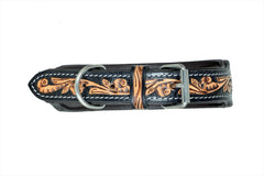 Western Style Beaded and Tooled Leather Dog Collar With Padded Soft Lining 10IS009