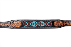 Western Style Beaded and Tooled Leather Dog Collar With Padded Soft Lining 10IS009