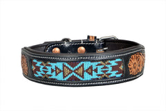 Western Style Beaded and Tooled Leather Dog Collar With Padded Soft Lining 10IS009