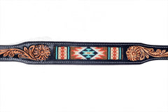 Western Style Beaded and Tooled Leather Dog Collar With Padded Soft Lining 10IS014