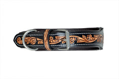 Western Style Beaded and Tooled Leather Dog Collar With Padded Soft Lining 10IS015