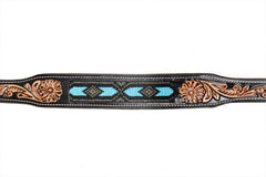 Western Style Beaded and Tooled Leather Dog Collar With Padded Soft Lining 10IS015