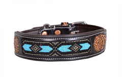 Western Style Beaded and Tooled Leather Dog Collar With Padded Soft Lining 10IS015