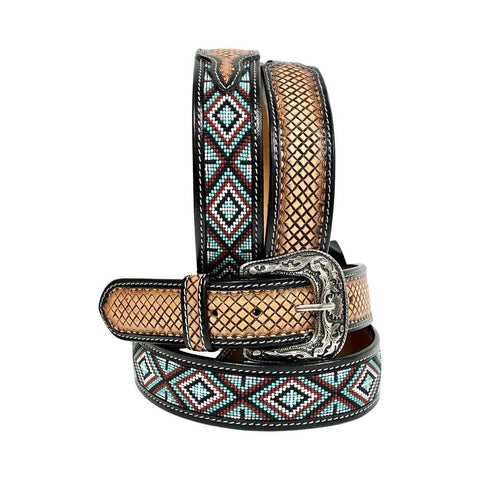 Handmade Western Rodeo Heavy Duty Beaded Full-Grain Leather Belt Unisex with Removable Buckle  30IS101