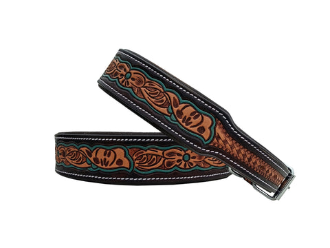 Western Style Hand Tooled Hand Finished Leather Dog Collar With Padded Soft Lining 10AB164