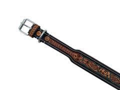 Western Style Hand Tooled Hand Finished Leather Dog Collar With Padded Soft Lining 10AB164