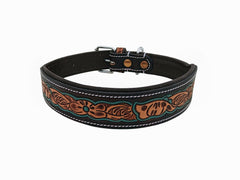 Western Style Hand Tooled Hand Finished Leather Dog Collar With Padded Soft Lining 10AB164