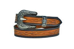 Western Tooled Leather Belt  For Young Kids and small Size Boys and Girls with Removable Buckle 40AB006