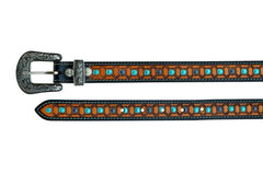 Western Tooled Leather Belt  For Young Kids and small Size Boys and Girls with Removable Buckle 40AB008