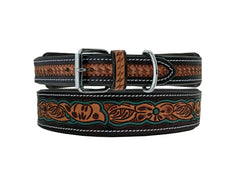 Western Style Hand Tooled Hand Finished Leather Dog Collar With Padded Soft Lining 10AB164