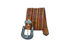 Western Heart Shape Tooled Leather Belt  For Young Girls and small Size Women with Removable Buckle 40AB002