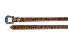 Western Heart Shape Tooled Leather Belt  For Young Girls and small Size Women with Removable Buckle 40AB002