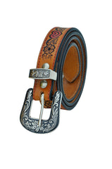 Western Heart Shape Tooled Leather Belt  For Young Girls and small Size Women with Removable Buckle 40AB002