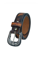 Western Floral Tooled Leather Belt  For Young Girls and small Size Women with Removable Buckle 40AB003