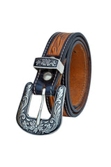 Western Tooled Leather Belt  For Young Kids and small Size Boys and Girls with Removable Buckle 40AB006