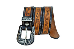 Western Tooled Leather Belt  For Young Kids and small Size Boys and Girls with Removable Buckle 40AB006