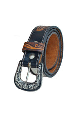 Western Tooled Cowhide Leather Belt  For Young Kids and small Size Boys and Girls with Removable Buckle 40AB007