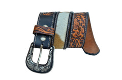 Western Tooled Cowhide Leather Belt  For Young Kids and small Size Boys and Girls with Removable Buckle 40AB007