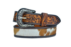 Western Tooled Cowhide Leather Belt  For Young Kids and small Size Boys and Girls with Removable Buckle 40AB007