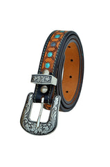 Western Tooled Leather Belt  For Young Kids and small Size Boys and Girls with Removable Buckle 40AB008