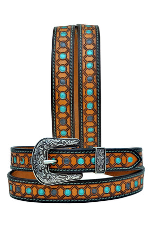 Western Tooled Leather Belt  For Young Kids and small Size Boys and Girls with Removable Buckle 40AB008