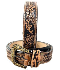 Genuine Leather Western Hand Tooled and Hand Painted Floral Belt  with Removable Buckle 30HQ003