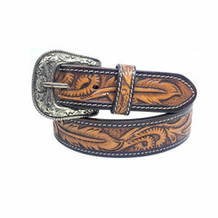 Genuine Leather Western Hand Tooled and Hand Painted Floral Belt  with Removable Buckle 30AB001