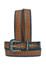 Western Tooled Leather Belt  For Young Kids and small Size Boys and Girls with Removable Buckle 40AB005