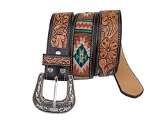 Handmade Western Beaded Belt Heavy Duty Full-Grain Leather Unisex with Removable Buckle  30IS114