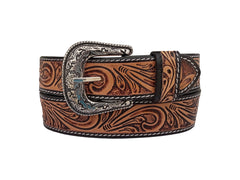 Western Floral Tooled Leather Belt  For Boys, Girls and small Size people with Removable Buckle 40IS003