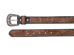 Western Floral Tooled Leather Belt  For Boys, Girls and small Size people with Removable Buckle 40IS003