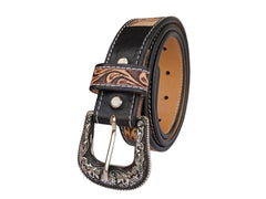 Western Floral Tooled Leather Belt  For Boys, Girls and small Size people with Removable Buckle 40IS004