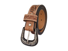 Western Tooled Leather Belt  For Boys, Girls and small Size people with Removable Buckle 40IS005