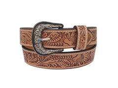 Western Tooled Leather Belt  For Boys, Girls and small Size people with Removable Buckle 40IS005