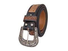 Genuine Leather Western Hand Tooled and Hand Finished Belt with Removable Buckle 30IS006